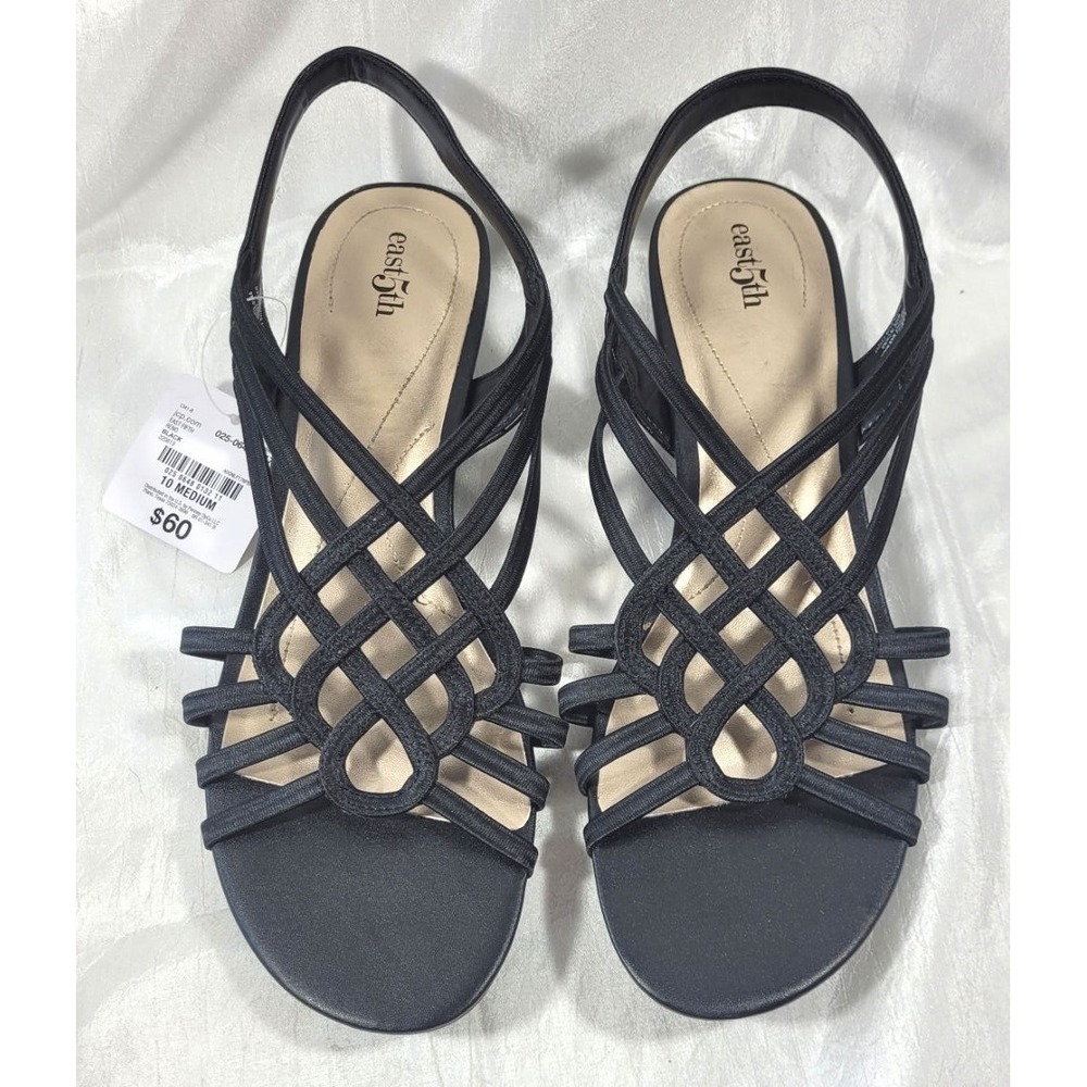 East 5th Women's Reno Strappy Stretchy Slingback‎ Wedge Sandals - Black - Sz 10M